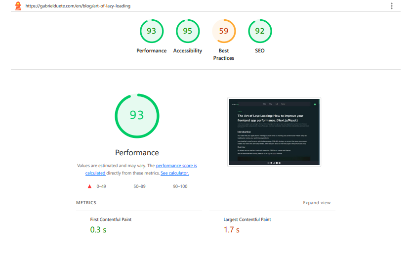 Lighthouse results - Accessibility and Best Practices